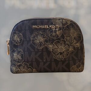Michael Kors Black and Gold Floral Cosmetic Pouch